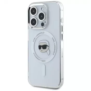 KARL LAGERFELD IML Metal Karl Head Custodia MagSafe per Apple iPhone 15 Pro, bianco
