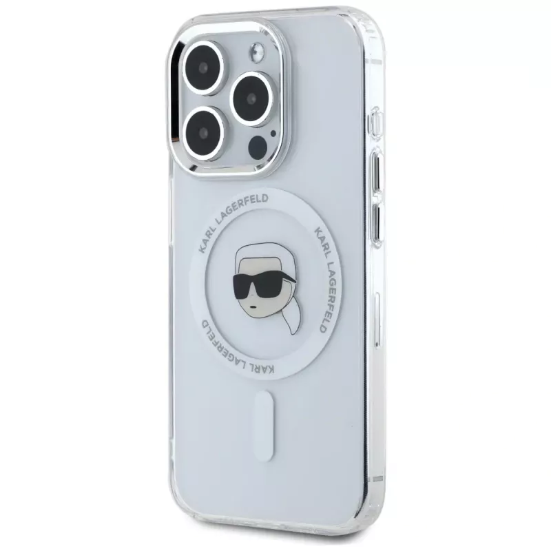 KARL LAGERFELD IML Metal Karl Head Custodia MagSafe per Apple iPhone 15 Pro, bianco