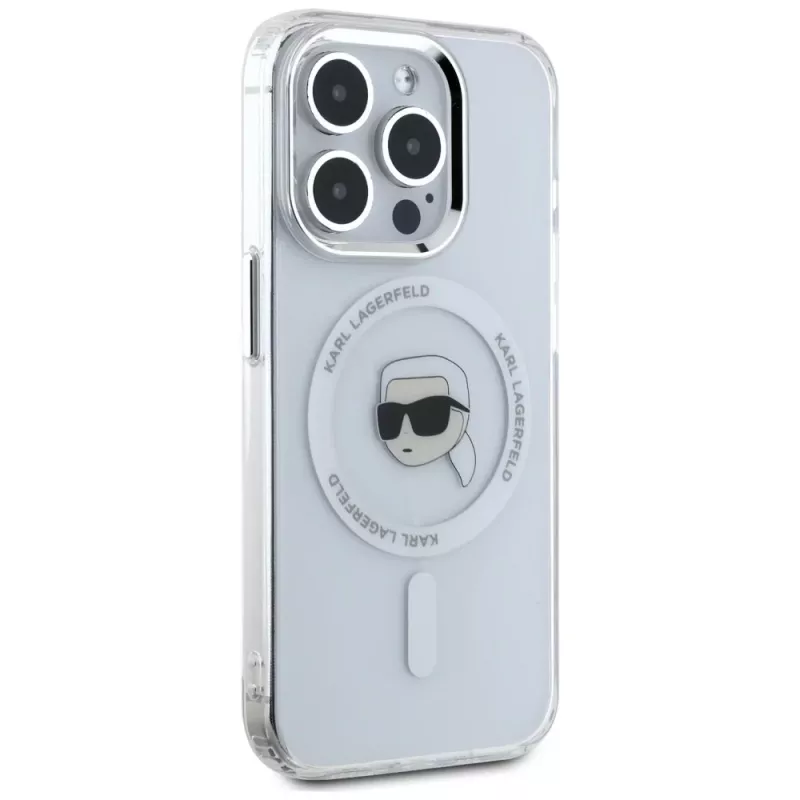 KARL LAGERFELD IML Metal Karl Head Custodia MagSafe per Apple iPhone 15 Pro, bianco