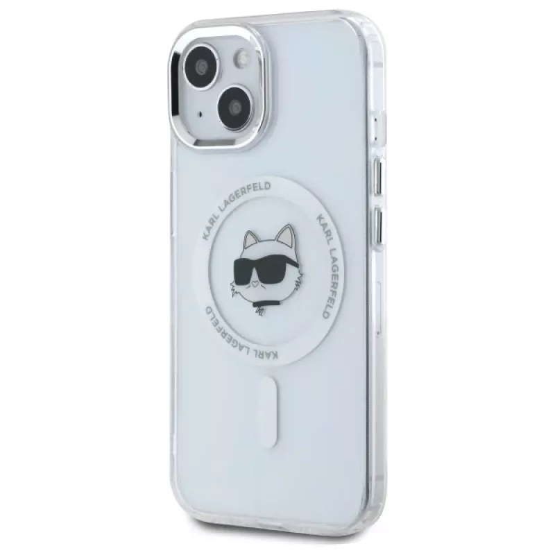 Karl Lagerfeld KLHMP15MHLSCHH Custodia rigida per Apple iPhone 15 Plus 6,7 inch bianco IML Metal Choupette Head MagSafe
