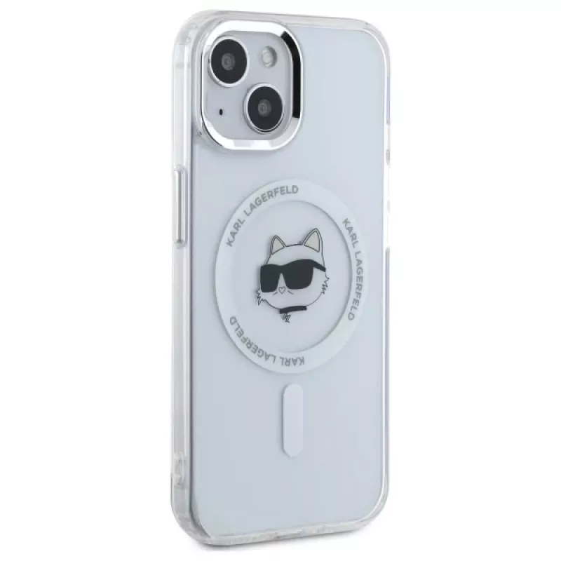 Karl Lagerfeld KLHMP15MHLSCHH Custodia rigida per Apple iPhone 15 Plus 6,7 inch bianco IML Metal Choupette Head MagSafe