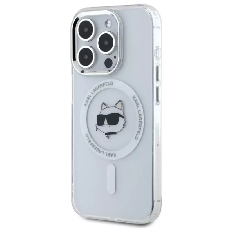 Karl Lagerfeld KLHMP15XHLSCHH Hardcase IML Metal Choupette Head MagSafe per iPhone 15 Pro Max 6,7 inch bianco
