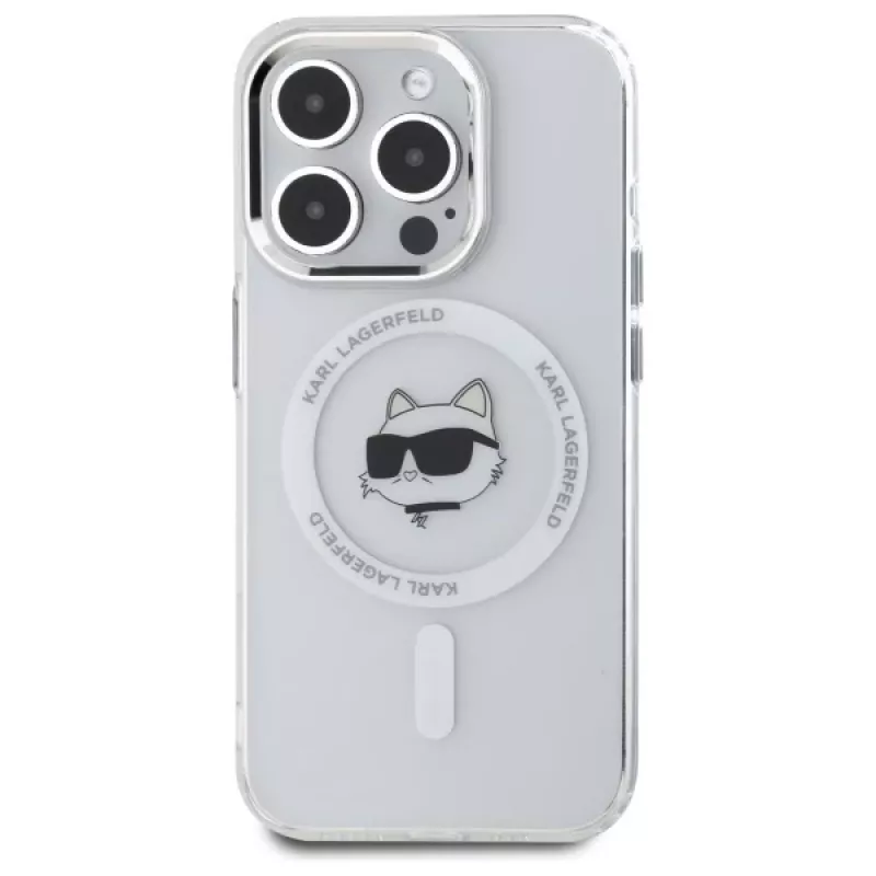 Karl Lagerfeld KLHMP15XHLSCHH Hardcase IML Metal Choupette Head MagSafe per iPhone 15 Pro Max 6,7 inch bianco