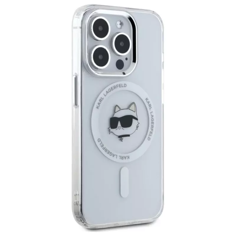 Karl Lagerfeld KLHMP15XHLSCHH Hardcase IML Metal Choupette Head MagSafe per iPhone 15 Pro Max 6,7 inch bianco