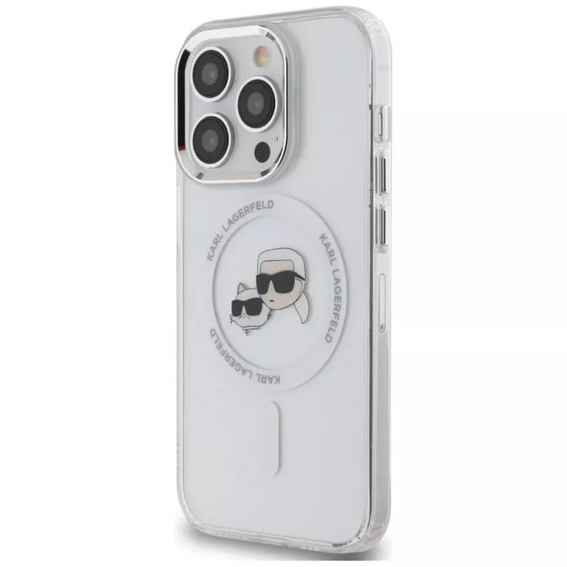Karl Lagerfeld KLHMP14LHLSKCH iPhone 14 Pro 6.1 Hardcase IML Metal Karl & Choupette Head MagSafe bianco