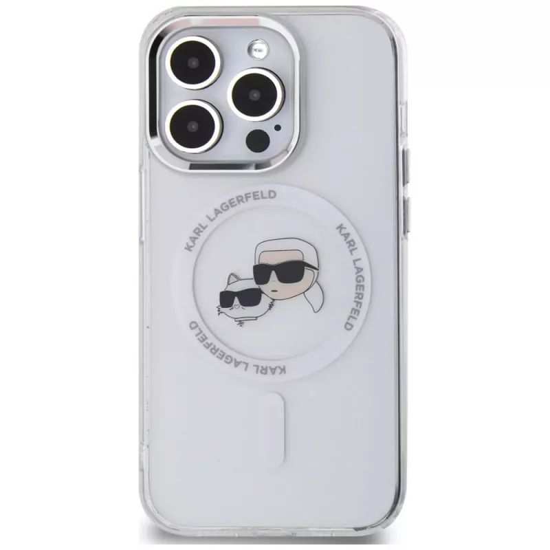 Karl Lagerfeld KLHMP14LHLSKCH iPhone 14 Pro 6.1 Hardcase IML Metal Karl & Choupette Head MagSafe bianco