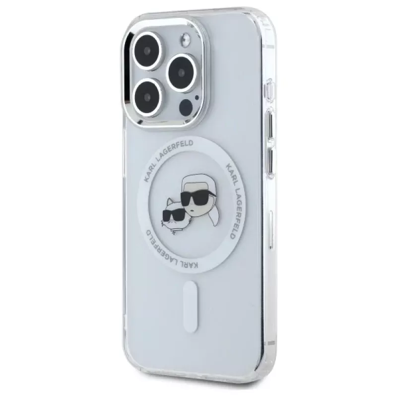 Karl Lagerfeld KLHMP15LHLSKCH iPhone 15 Pro 6.1 Hardcase IML Metal Karl & Choupette Head MagSafe bianco