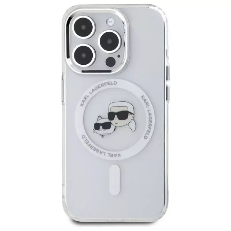 Karl Lagerfeld KLHMP15LHLSKCH iPhone 15 Pro 6.1 Hardcase IML Metal Karl & Choupette Head MagSafe bianco