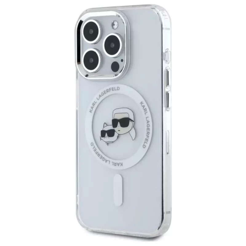 Karl Lagerfeld KLHMP15XHLSKCH Hardcase IML Metal Karl & Choupette Head MagSafe per iPhone 15 Pro Max 6,7 inch bianco