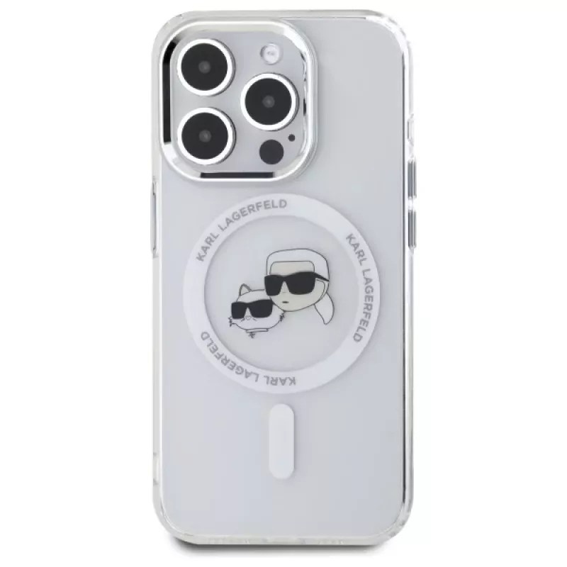 Karl Lagerfeld KLHMP15XHLSKCH Hardcase IML Metal Karl & Choupette Head MagSafe per iPhone 15 Pro Max 6,7 inch bianco
