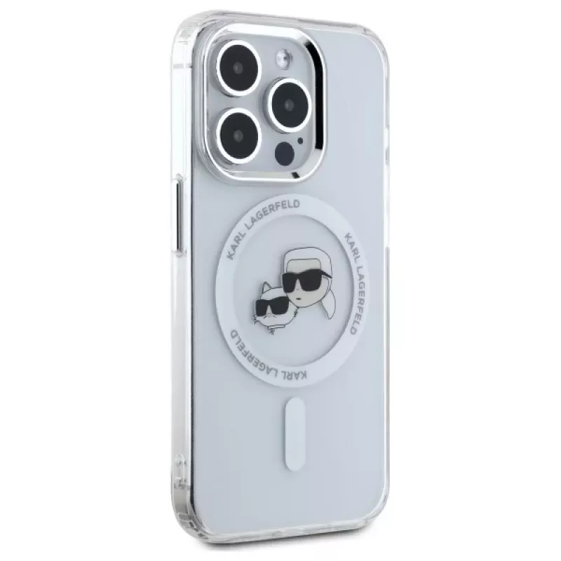 Karl Lagerfeld KLHMP15XHLSKCH Hardcase IML Metal Karl & Choupette Head MagSafe per iPhone 15 Pro Max 6,7 inch bianco