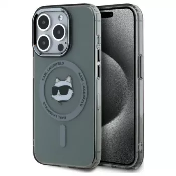 Karl Lagerfeld KLHMP15LHLSCHK iPhone 15 Pro 6.1 Hardcase IML Metal Choupette Head MagSafe nero