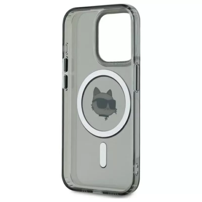 Karl Lagerfeld KLHMP15LHLSCHK iPhone 15 Pro 6.1 Hardcase IML Metal Choupette Head MagSafe nero