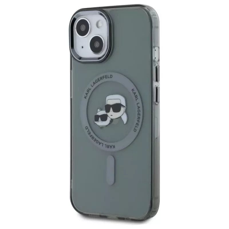 Karl Lagerfeld KLHMP15SHLSKCK Hardcase IML Metal Karl & Choupette Head MagSafe per Apple iPhone 15 6,1 inch nero