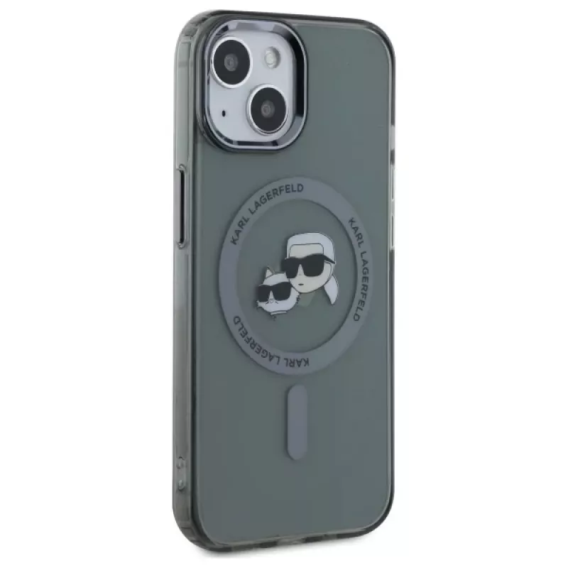 Karl Lagerfeld KLHMP15SHLSKCK Hardcase IML Metal Karl & Choupette Head MagSafe per Apple iPhone 15 6,1 inch nero