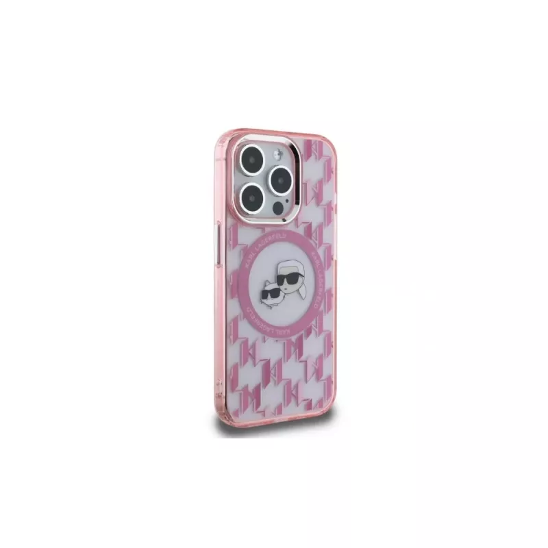 Karl Lagerfeld KLHMP15LHMCKMHP Cover posteriore MagSafe per iPhone 15 Pro 6,1 inch rosa IML Monogram Karl & Choupette Head