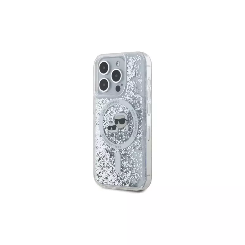 Karl Lagerfeld KLHMP15LLGKCSGH iPhone 15 Pro 6.1 Hard Case trasparente Liquid Glitter Karl & Choupette Head MagSafe