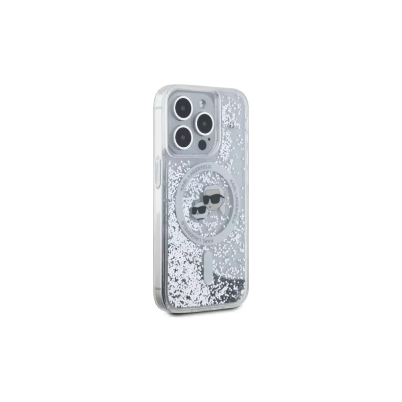 Karl Lagerfeld KLHMP15LLGKCSGH iPhone 15 Pro 6.1 Hard Case trasparente Liquid Glitter Karl & Choupette Head MagSafe