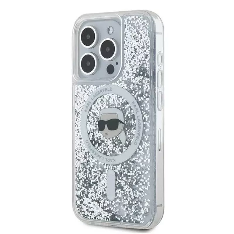Karl Lagerfeld KLHMP15XLGKISGH iPhone 15 Pro Max 6.7 Hard Case trasparente Liquid Glitter Karl Head MagSafe