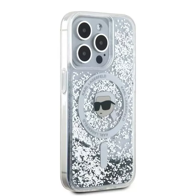 Karl Lagerfeld KLHMP15XLGKISGH iPhone 15 Pro Max 6.7 Hard Case trasparente Liquid Glitter Karl Head MagSafe