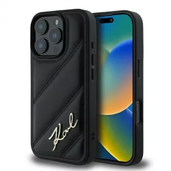 Karl Lagerfeld Quilted Signature Hard Case per iPhone 16 Pro, nero