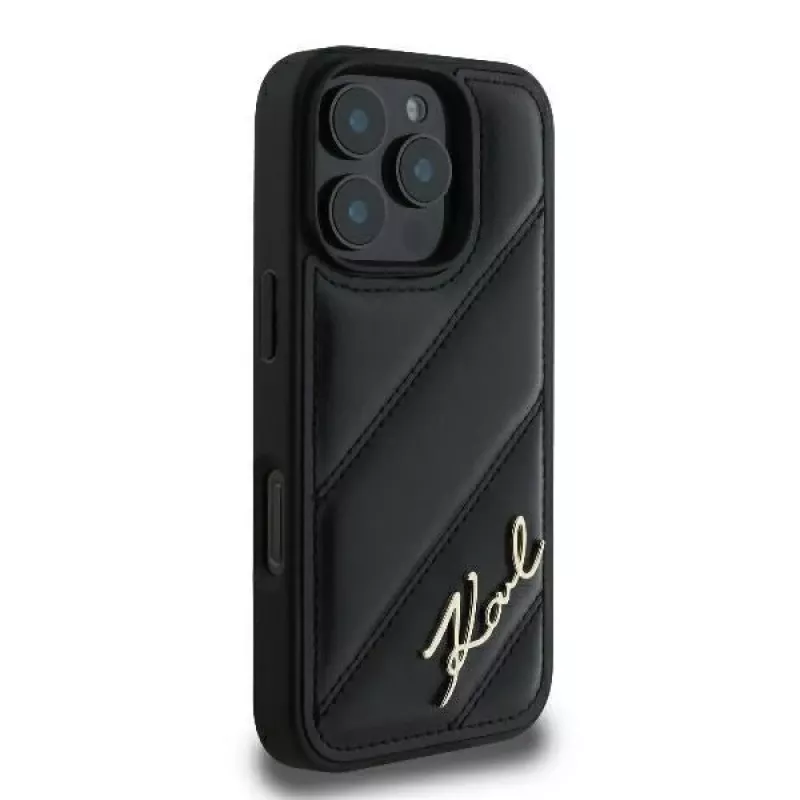 Karl Lagerfeld Quilted Signature Hard Case per iPhone 16 Pro, nero