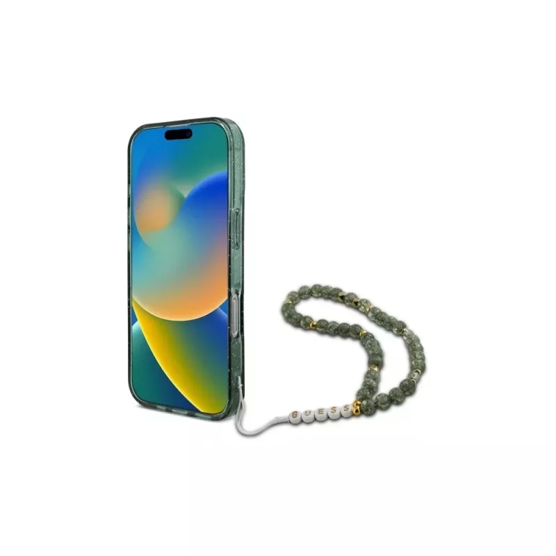 Guess IML Glitter With Pearl Strap MagSafe Case per iPhone 16 Pro Max (verde)