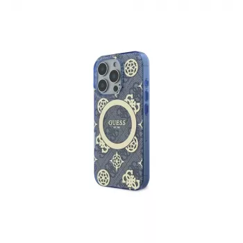 Guess GUHMP16LH4PYEEB iPhone 16 Pro 6.3 blu Custodia rigida IML Peony su sfondo 4G MagSafe