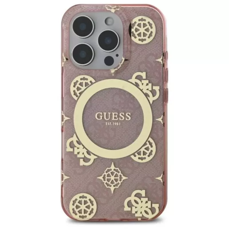 Guess GUHMP16LH4PYEEP iPhone 16 Pro 6,3 inch rosa Custodia rigida IML Peony su sfondo 4G MagSafe