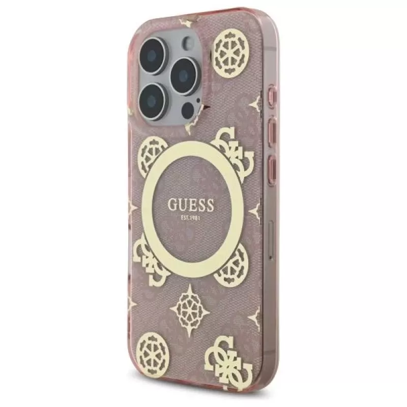 Guess GUHMP16LH4PYEEP iPhone 16 Pro 6,3 inch rosa Custodia rigida IML Peony su sfondo 4G MagSafe