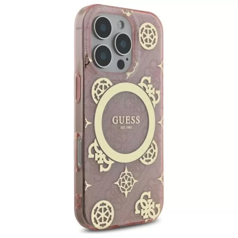 Guess GUHMP16LH4PYEEP iPhone 16 Pro 6,3 inch rosa Custodia rigida IML Peony su sfondo 4G MagSafe