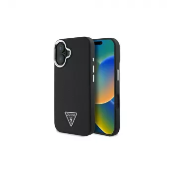 Guess GUHMP16SPGTSPSK iPhone 16 nero Custodia rigida Grained Triangle MagSafe