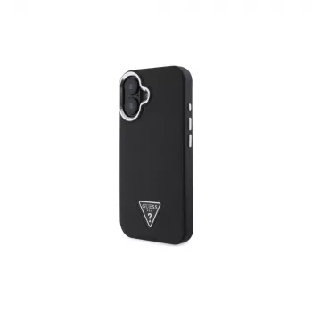 Guess GUHMP16SPGTSPSK iPhone 16 nero Custodia rigida Grained Triangle MagSafe