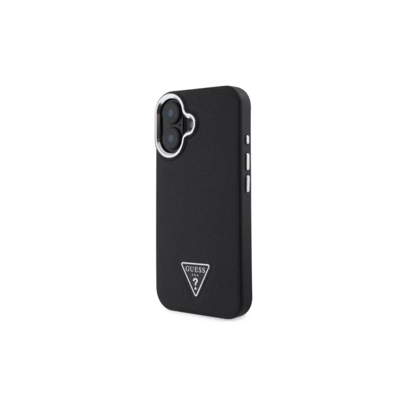 Guess GUHMP16SPGTSPSK iPhone 16 nero Custodia rigida Grained Triangle MagSafe