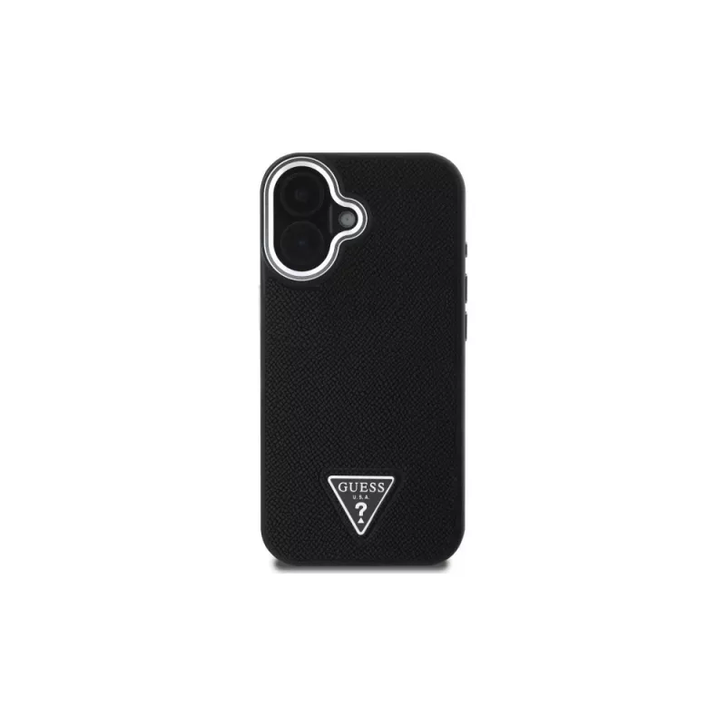 Guess GUHMP16SPGTSPSK iPhone 16 nero Custodia rigida Grained Triangle MagSafe