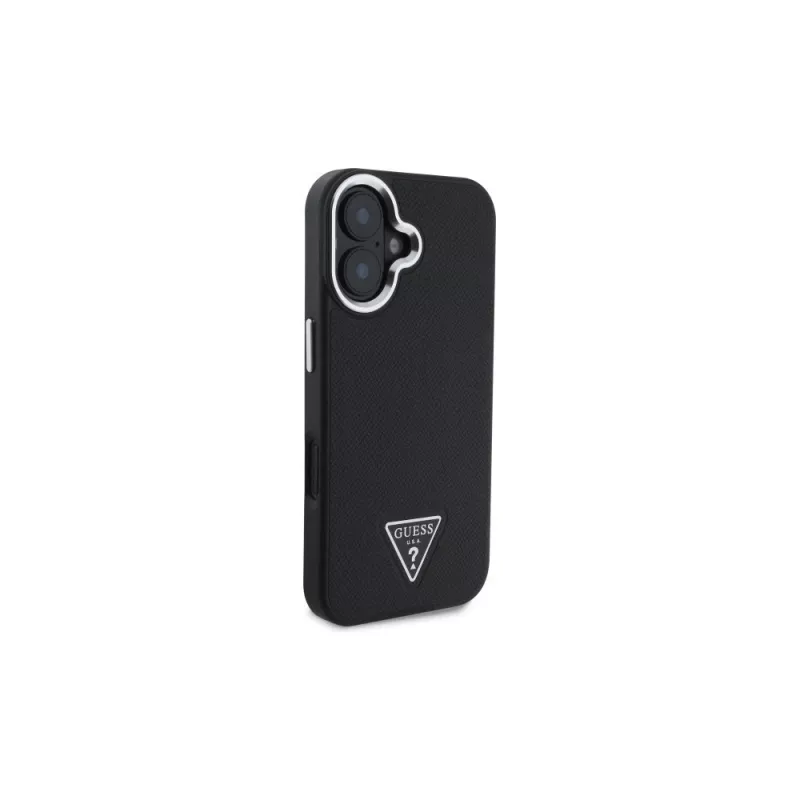 Guess GUHMP16SPGTSPSK iPhone 16 nero Custodia rigida Grained Triangle MagSafe