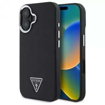 Guess Grained Triangle Custodia rigida MagSafe per Apple iPhone 16 Plus - nero