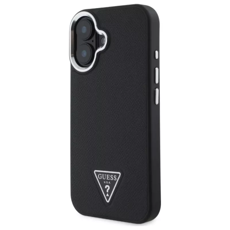 Guess Grained Triangle Custodia rigida MagSafe per Apple iPhone 16 Plus - nero