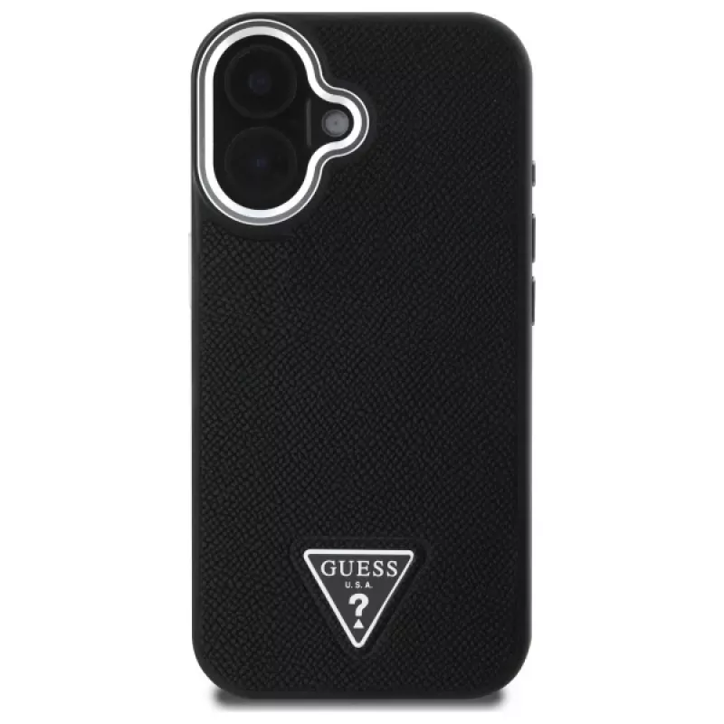 Guess Grained Triangle Custodia rigida MagSafe per Apple iPhone 16 Plus - nero
