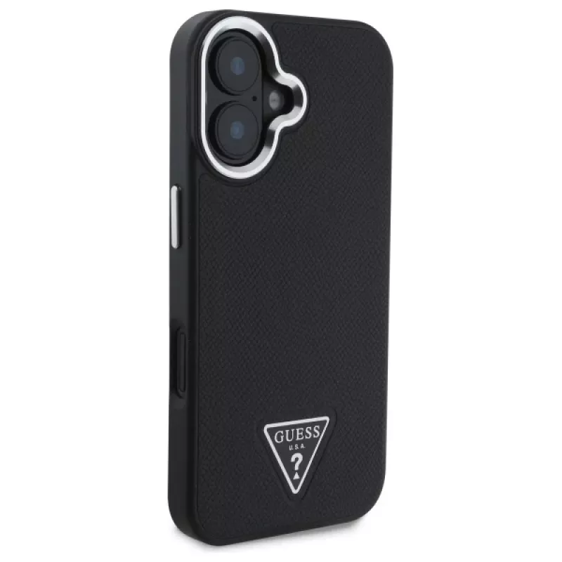 Guess Grained Triangle Custodia rigida MagSafe per Apple iPhone 16 Plus - nero