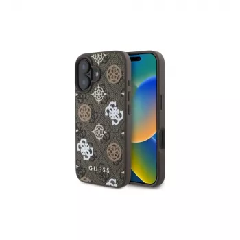 Guess Peony su sfondo 4G Custodia MagSafe per iPhone 16 (marrone)