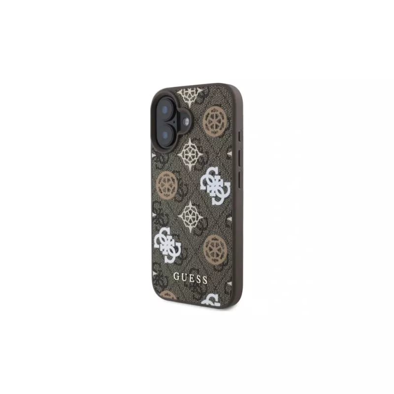 Guess Peony su sfondo 4G Custodia MagSafe per iPhone 16 (marrone)