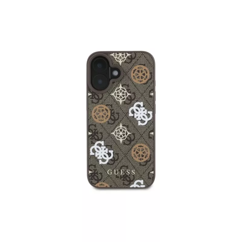 Guess Peony su sfondo 4G Custodia MagSafe per iPhone 16 (marrone)
