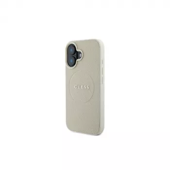 Guess GUHMP16SPGHSMME iPhone 16 beige Custodia rigida Grained Ring MagSafe