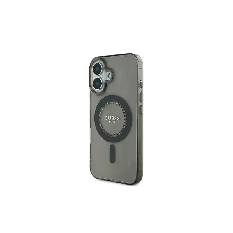 Guess IML Rhinestones Custodia MagSafe per iPhone 16 (nero)