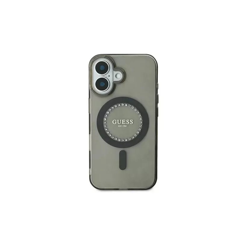 Guess IML Rhinestones Custodia MagSafe per iPhone 16 (nero)