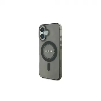Guess IML Rhinestones Custodia MagSafe per iPhone 16 Plus (nero)