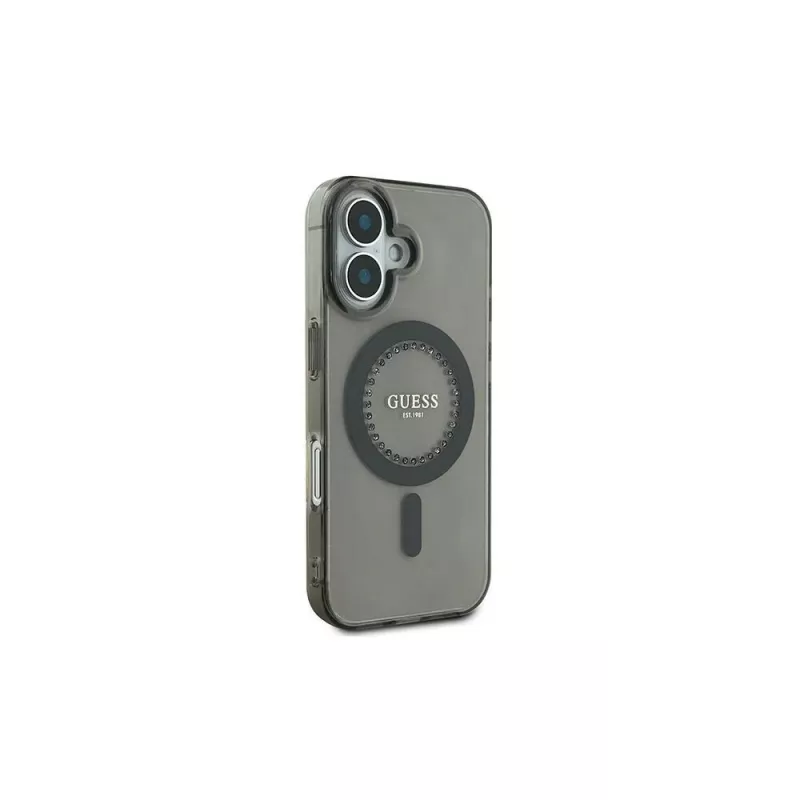 Guess IML Rhinestones Custodia MagSafe per iPhone 16 Plus (nero)