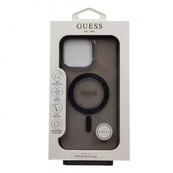 Guess IML Rhinestones Custodia MagSafe per iPhone 16 Pro Max (nero)