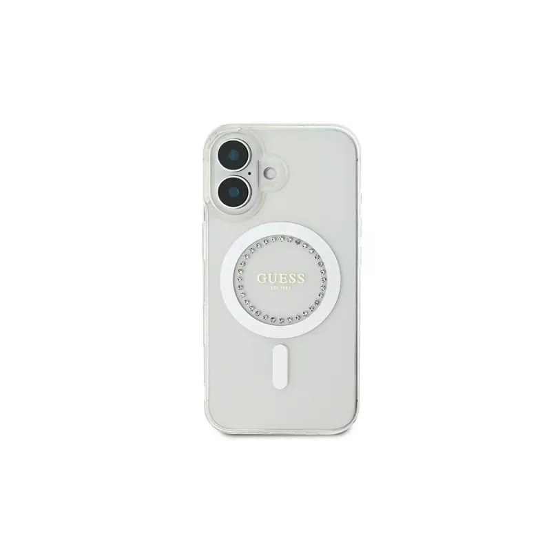 Guess GUHMP16SPFTDTEH Custodia rigida IML Rhinestones MagSafe per Apple iPhone 16 6,1